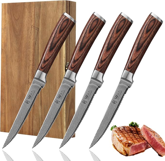 Wakoli EDIB 4-Piece Damascus Steak Knife Set – Professional Dining Kitchen by Wakoli