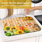 Autumn Maple Leaf Orange White Check Plaids Dish Drying Mat - Image 7