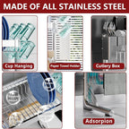 VNKZI Over Sink Dish Drying Rack, 2 Tier Full Stainless Steel Storage - Image 3