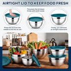 E-far Mixing Bowls With Lids Sets of 5, 10-Piece Stainless Steel Salad Metal - Image 6