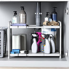 Simple Houseware Under Sink 2 Tier Expandable Heavy Duty Metal Shelf Organizer - Image 7