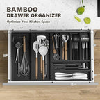 Kitchen Drawer Organizer Tray, Stackable Black Bamboo Drawer Organizer - Image 3
