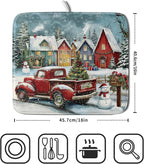Christmas Dish Drying Mat for Kitchen Counter 18x16 Inch Xmas Red Truck Drying - Image 4