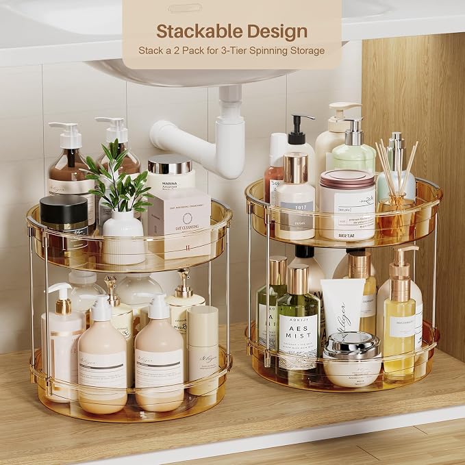 LAMU 2 Pack 2 Tier Lazy Susan Turntable Organizer 12'' Rotating Spice Rack - Image 3