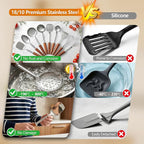9PCS 18/8 Stainless Steel Kitchen Utensils Set, Heavy Duty Wooden Handle - Image 3