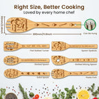 CUTHOLLOW 6PCS Retro Housewife Wooden Kitchen Cooking Utensil Set, 11.9in Non - Image 2