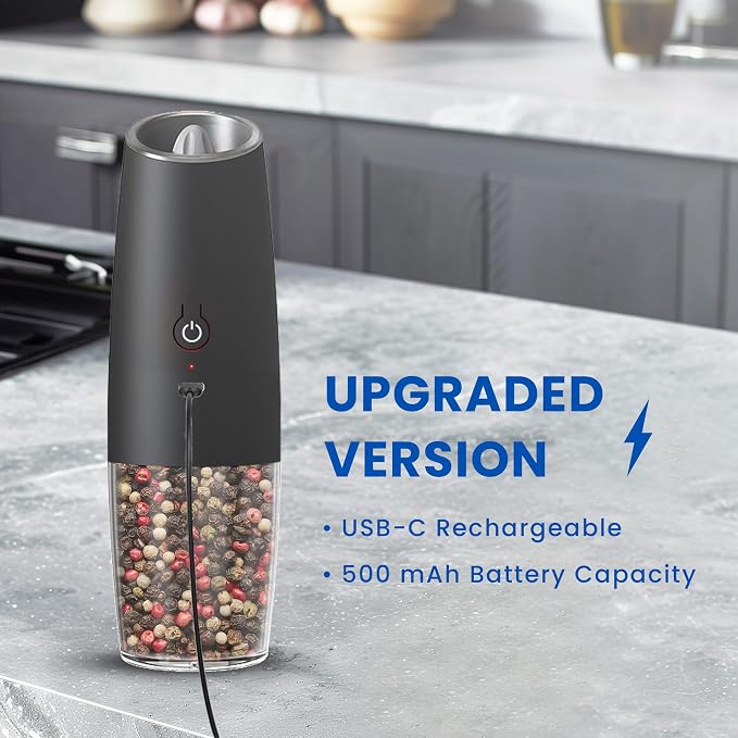 UNNEES Rechargeable Electric Salt and Pepper Grinder set of 2, gravity electric - Image 2