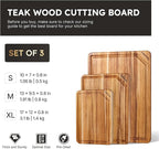 3 Pack Teak Wood Cutting Board Set Non Slip Over Sink Charcuterie Board Serving - Image 2