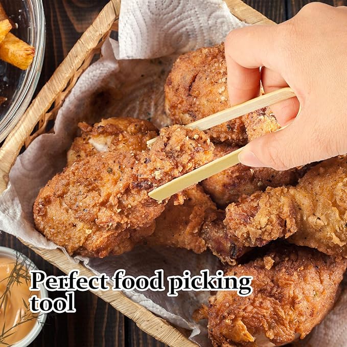 Patelai 180 Pieces Mini Bamboo Tongs Long Toast Tongs Disposable Wooden Cooking - Image 2