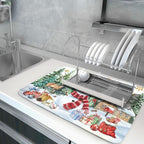 Christmas Kitchen Drying Mat 18 x 24 Inch Xmas Snowman Drying Pad Snowflake and - Image 5
