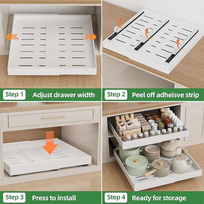 PAKETA 1 Pack Expandable Pull Out Cabinet Organizer, Upgrade 3 Slide Rails - Image 6