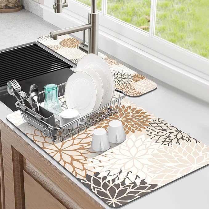 Findosom 2PCS 16" x 24" Dish Drying Mat & 24" x 5.5" Sink Splash Guard by Findosom