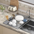 Roll Up Dish Drying Rack Over Sink, 17.5" x 15.2" Foldable SUS304 Stainless - Image 5