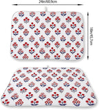 Red Blue Dish Drying Mat 18x24 Inch Vintage Boho Block Print Floral Drying Mat - Image 2