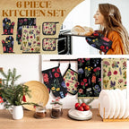 Bencailor 6 Pcs Vintage Wildflower Kitchen Towels Oven Mitts and Pot Holders - Image 2