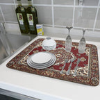 Giwawa Vintage Boho Dish Drying Mat Antique Tribal Rustic Red Floral Dish - Image 6