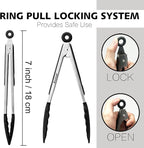 Anaeat 3 Pack 7" Mini Non-Stick Silicone Locking Tongs - Image 6