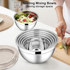 E-far Mixing Bowls with Lids Set, Size 7, Nesting Design & Khaki Airtight Lid - Image 4