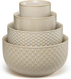 KooK Ceramic Mixing Bowls, Nesting Set of 4, Embossed Kitchen Dishware by Kook