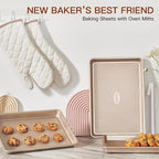 HONGBAKE 3 Pack Gold Nonstick Baking Sheet Pan Set - Image 5