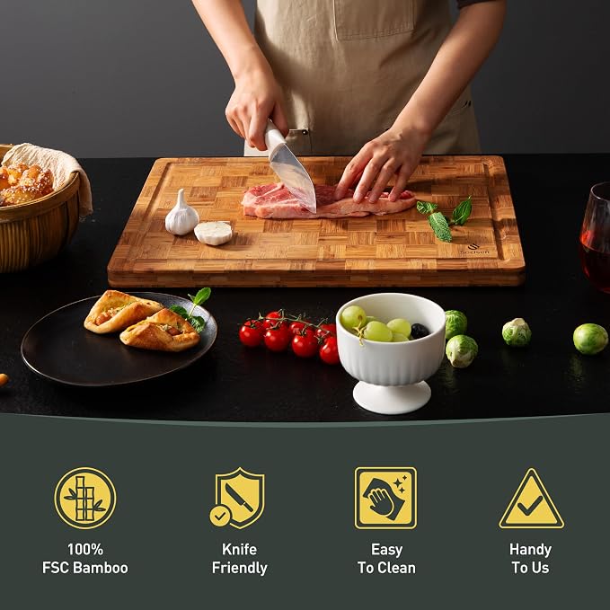 Bamboo Cutting Board Non Slip Heavy Duty Over Sink Wooden Wood Cutting Board - Image 7