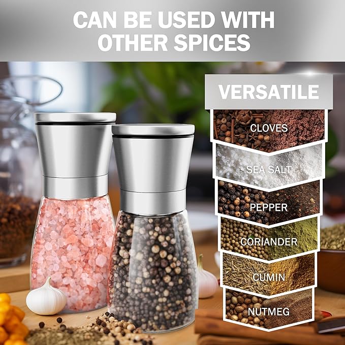 Home EC Original Stainless Steel Sea Salt and Pepper Grinder Set of 4 - Image 5