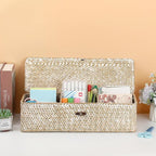 Hipiwe Storage Basket with Lid 3 Sections Handwoven Seagrass Basket Rectangular - Image 4