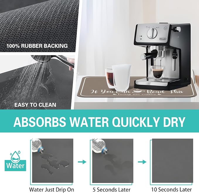 Coffee Bar Mat for Countertops 19inx12in, Absorbent Hide Stain Anti-Slip Cafe - Image 5