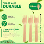 ECOSANX® 120 PCs Wooden forks for eating 6.5" Splinter Free Compostable Forks - Image 2