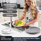Collapsible Colander Set with Oversized Draining Tray | 3-Pack Foldable Kitchen - Image 4