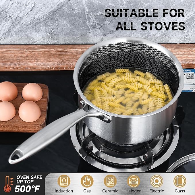 LOLYKITCH 2.5 QT Hybrid Tri-Ply Stainless Steel Non-Stick Saucepan - Image 3