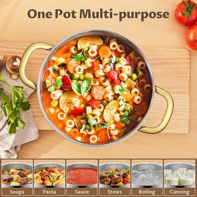 BEZIA 6 Quart Stainless Steel Stock Pot, 0-Coating Healthy Soup Pot - Image 6