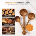 Wooden Ladle for Soup, 3 Size Teak Wood Ladle Spoon - Image 4