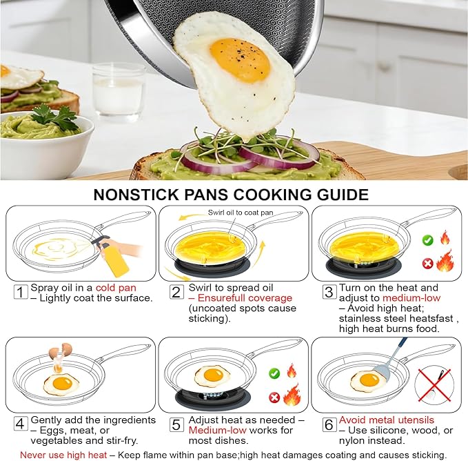 Non Stick Frying Pans, 8-inch Hybrid Frying Pans Nonstick Stainless Steel - Image 4