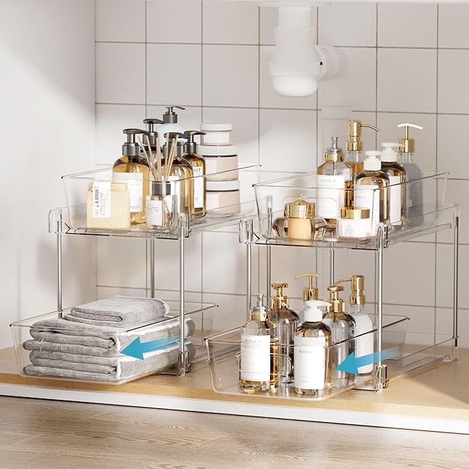 Vtopmart 6 Pack Bathroom Organizer, 2 Tier Clear Under Sink Organizers Vanity - Image 3