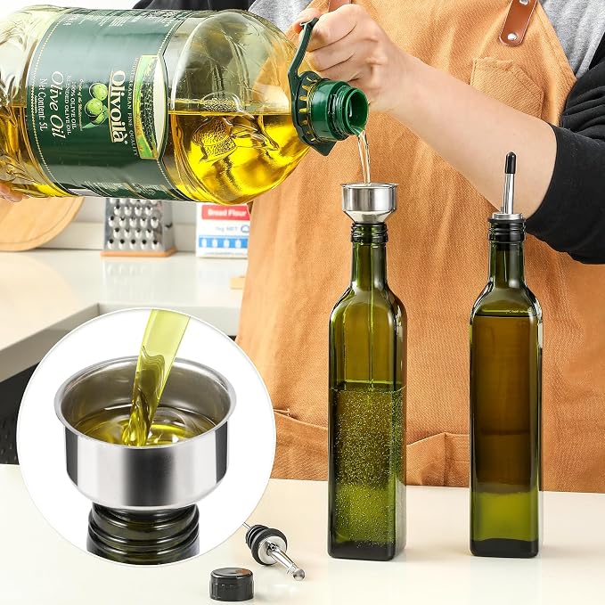 AOZITA 17oz Glass Olive Oil Bottle Dispenser - 500ml Green Oil and Vinegar - Image 3
