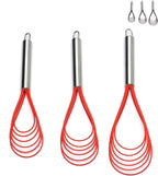 Flat Whisk Set, Stainless Steel 3 Pack 10''+11''+12'' Premium Sturdy-6 Silicone by Jell-Cell