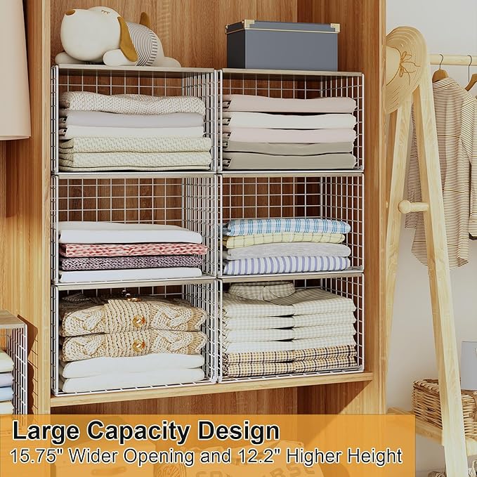 6 Pack Closet Organizers And Storage, Stackable Closet Shelf Organizer Storage - Image 4