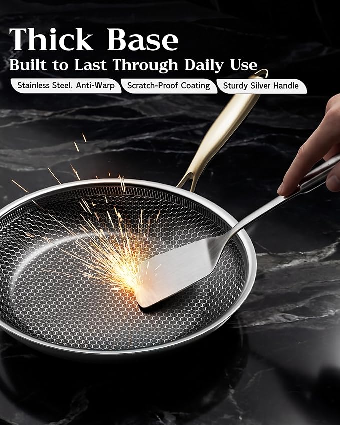 Nonstick Frying Pan with Lid 10-Inch, Durable Stainless Steel Skillet, - Image 6