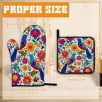 Colorful Bird Oven Mitts and Pot Holders, Flowers Mexican Style Heat Resistant - Image 2
