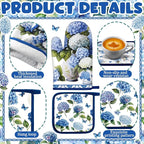 Fanfanwin 10 Pcs Chinoiserie Blue White Hydrangea Kitchen Decor Set Blue and - Image 4