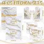Bencailor 6 Pcs Marble Kitchen Decor Gold Pot Holders Oven Mitts 2 Dish Towels - Image 3