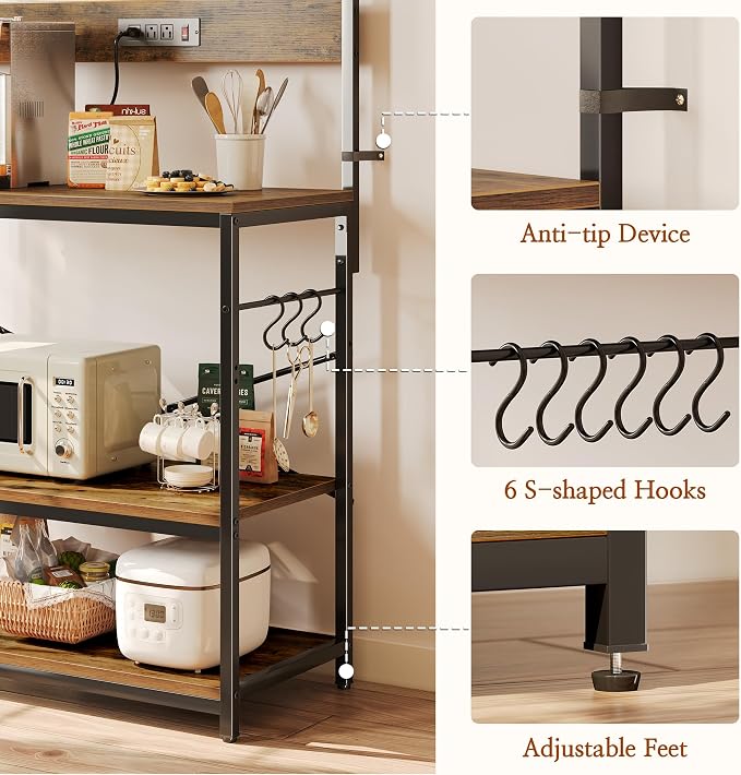 SUPERJARE Bakers Rack with Power Outlets, Microwave Stand, 39.4 X 14.3 Inch - Image 8