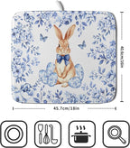 Vintage Microfiber Dish Drying Mat Blue Easter Floral Kitchen Drying Mats - Image 2