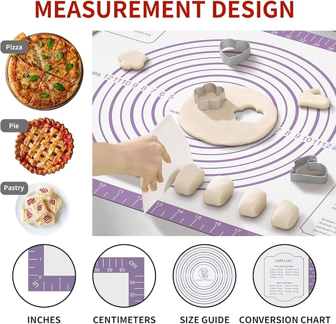 Silicone Mat for Baking, Non Stick Silicone Pastry Mat for Dough Pie Crust - Image 3