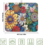 Boho Floral Dish Drying Mat for Kitchen Counter 16x18 Inch Boho Blooming Flower - Image 2