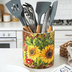 7" Oil Painting Sunflower Utensil Holder, Large Kitchen Utensil Holder Organizer - Image 3