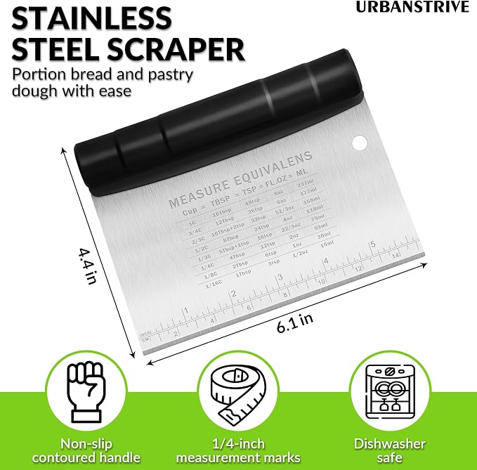 Urbanstrive Bench Scraper for Baking, Stainless Steel Dough Cutter and Scraper - Image 2