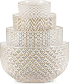 KooK Ceramic Mixing Bowls, Nesting Set of 4, Embossed Kitchen Dishware by Kook