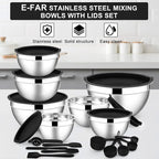 E-far Mixing Bowls with Lids Set, Size 7, Nesting Design & Black Airtight Lid - Image 7